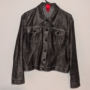 V Cristina Black Metallic Jean Jacket Size XL
